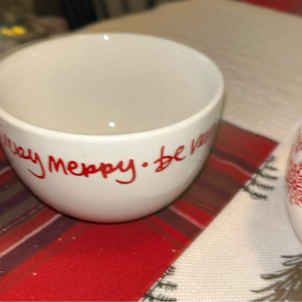 Crate&Barrel Red and White Holiday 3 set of Bowls